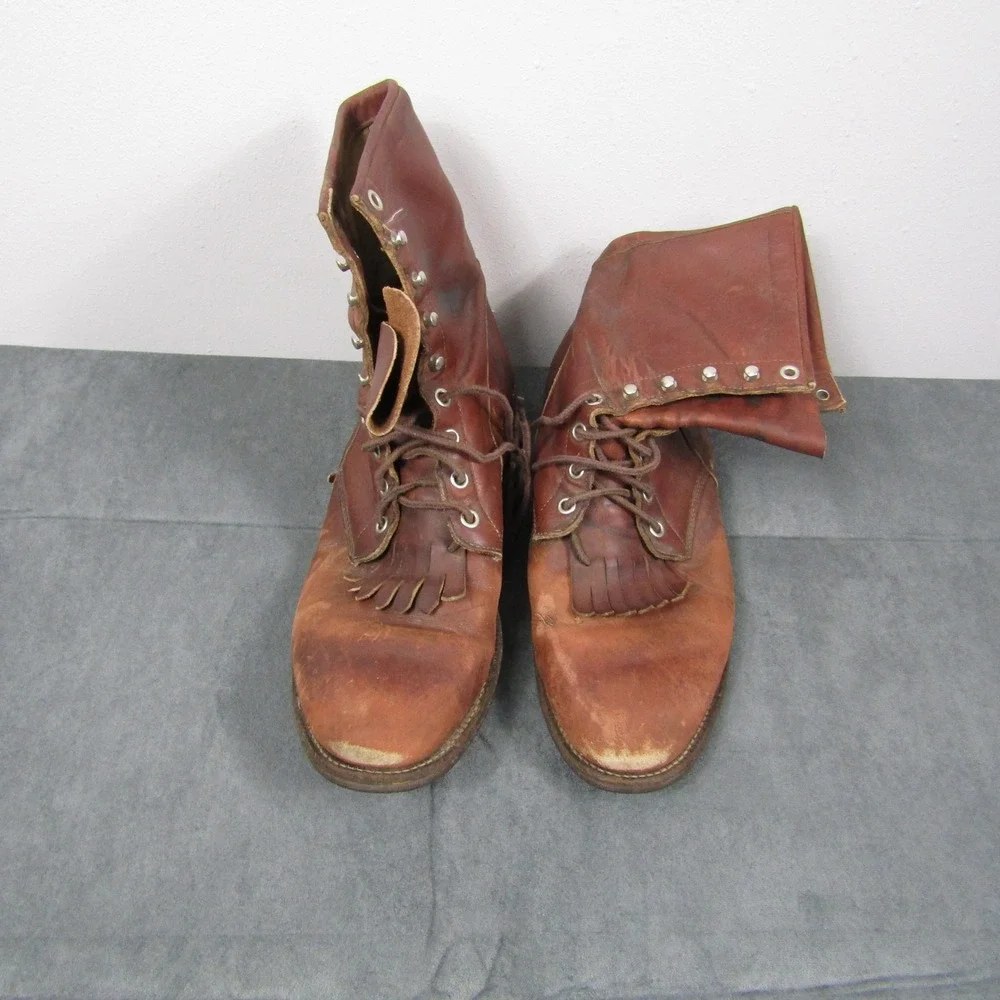 Justin Work Boots Mens 9.5 Brown Leather Vintage Lace Up Kiltie 518 USA Made